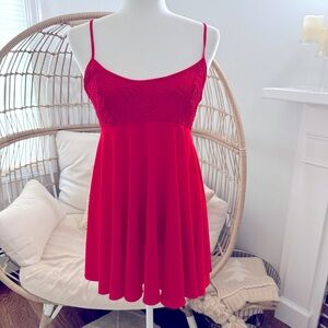 Victoria’s Secret Red Lace Babydoll Slip Dress Size S Vintage Gold Label Mini